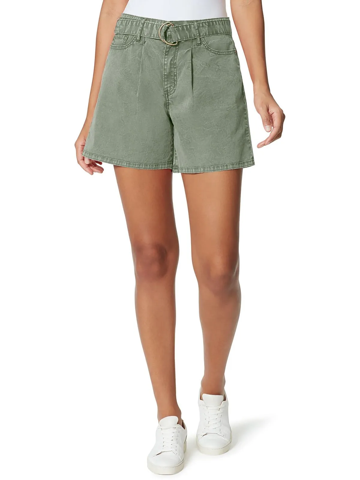 Womens Hi Rise Pleated Denim Shorts