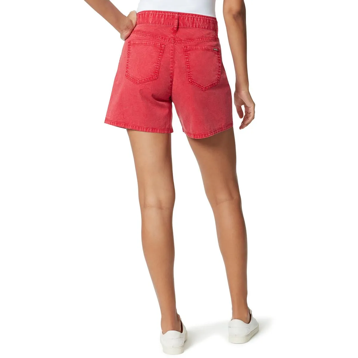 Womens Hi Rise Pleated Denim Shorts