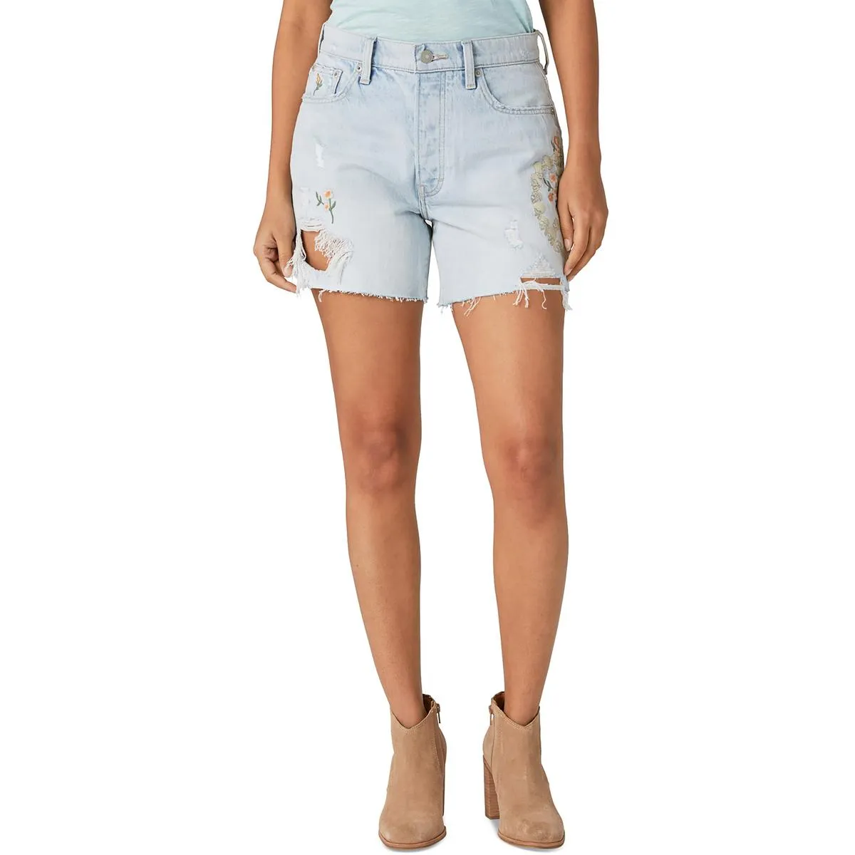Womens High Rise Distressed Denim Shorts