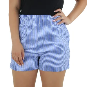 Women's High Waist Checked Short,Indigo/White