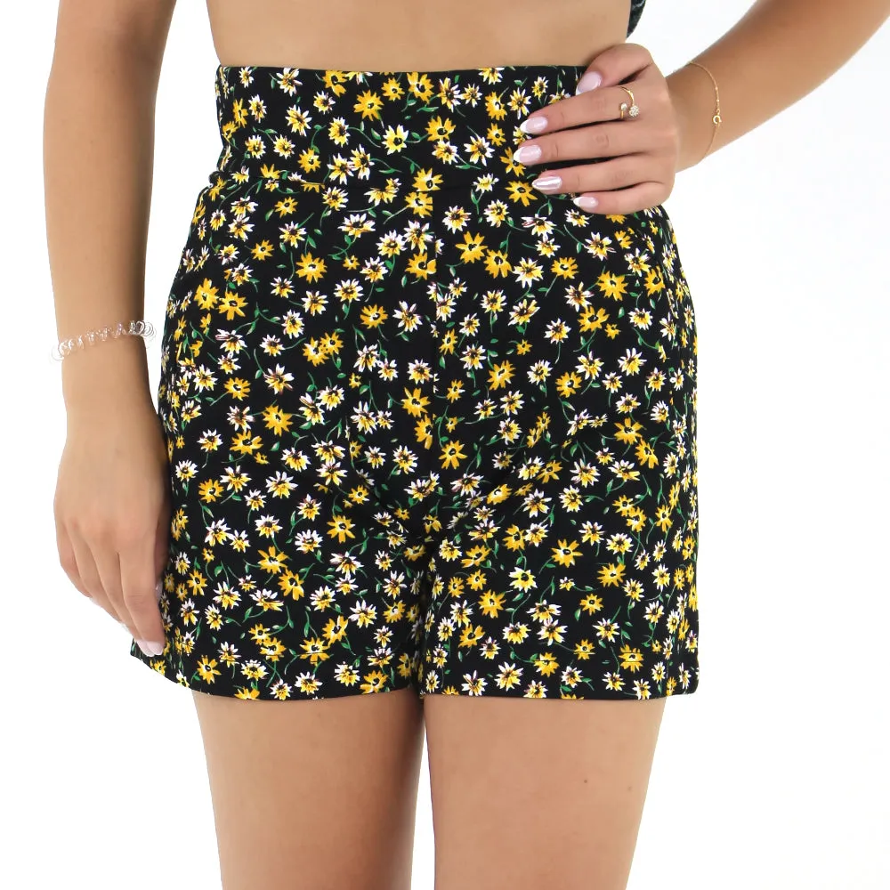 Women's High Waisted Floral Short,Black