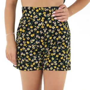 Women's High Waisted Floral Short,Black