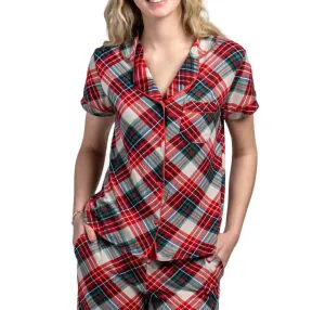 Women's Holiday Pajama Top In Prancer's Plaid