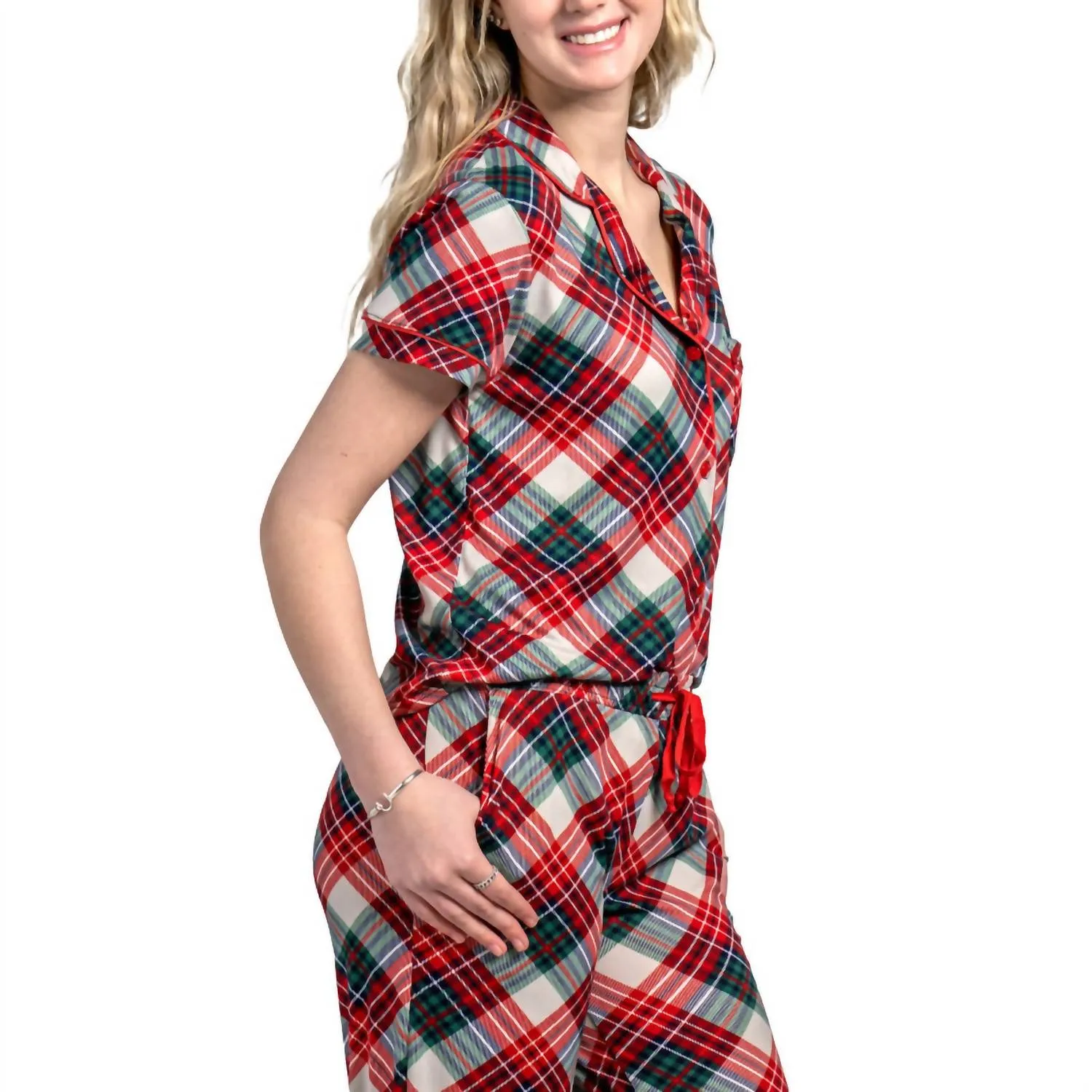 Women's Holiday Pajama Top In Prancer's Plaid
