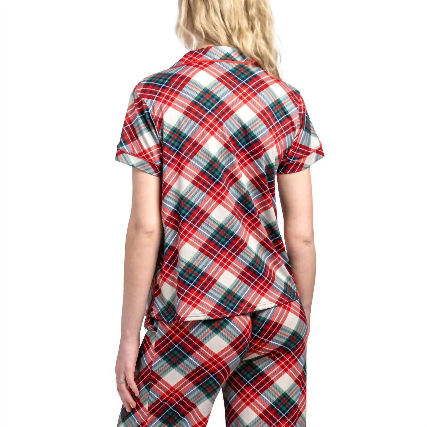 Women's Holiday Pajama Top In Prancer's Plaid
