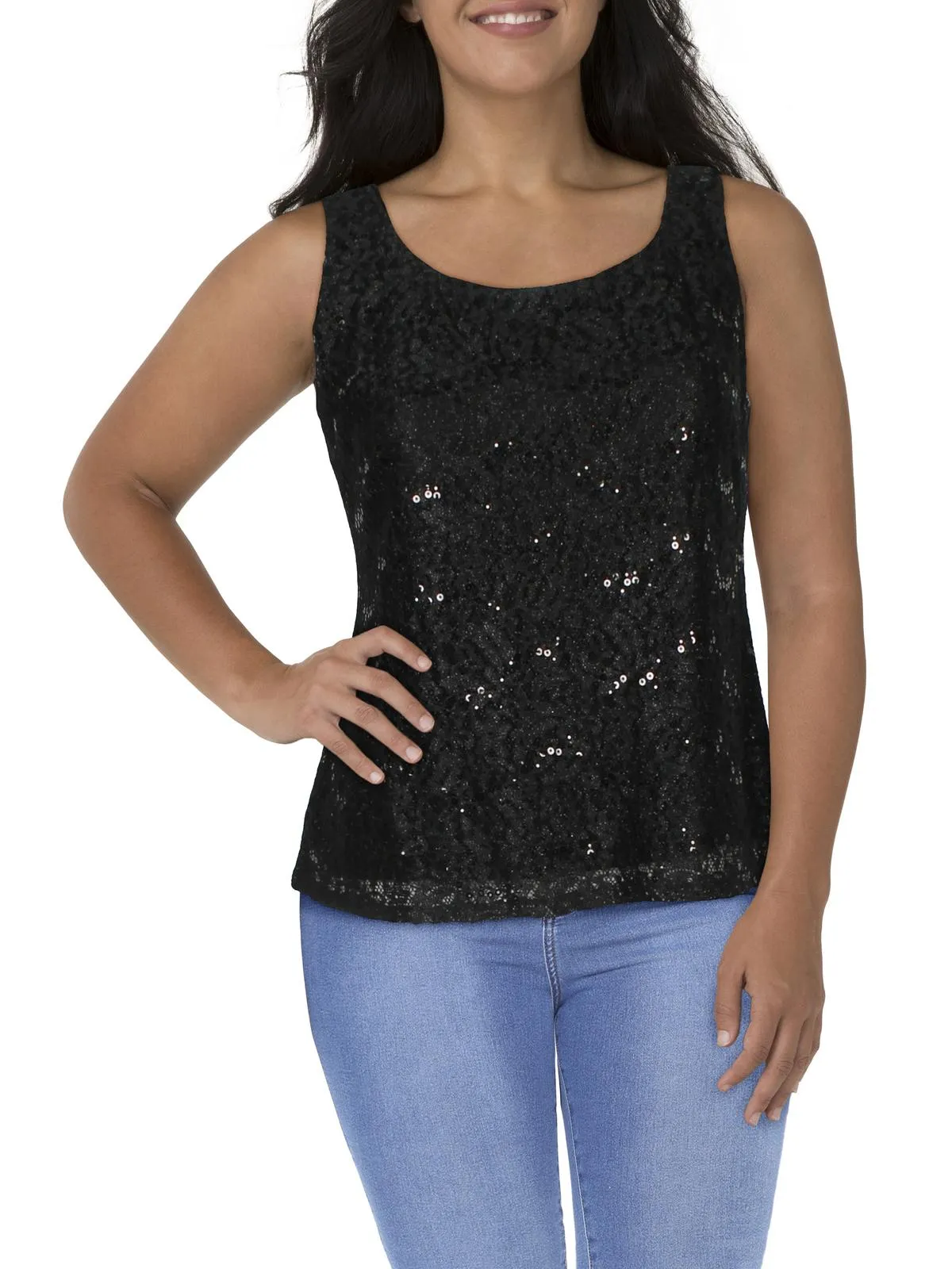 Womens Lace Sequined Tank Top