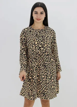 Women's Leopard Printed Dress,Beige/Black