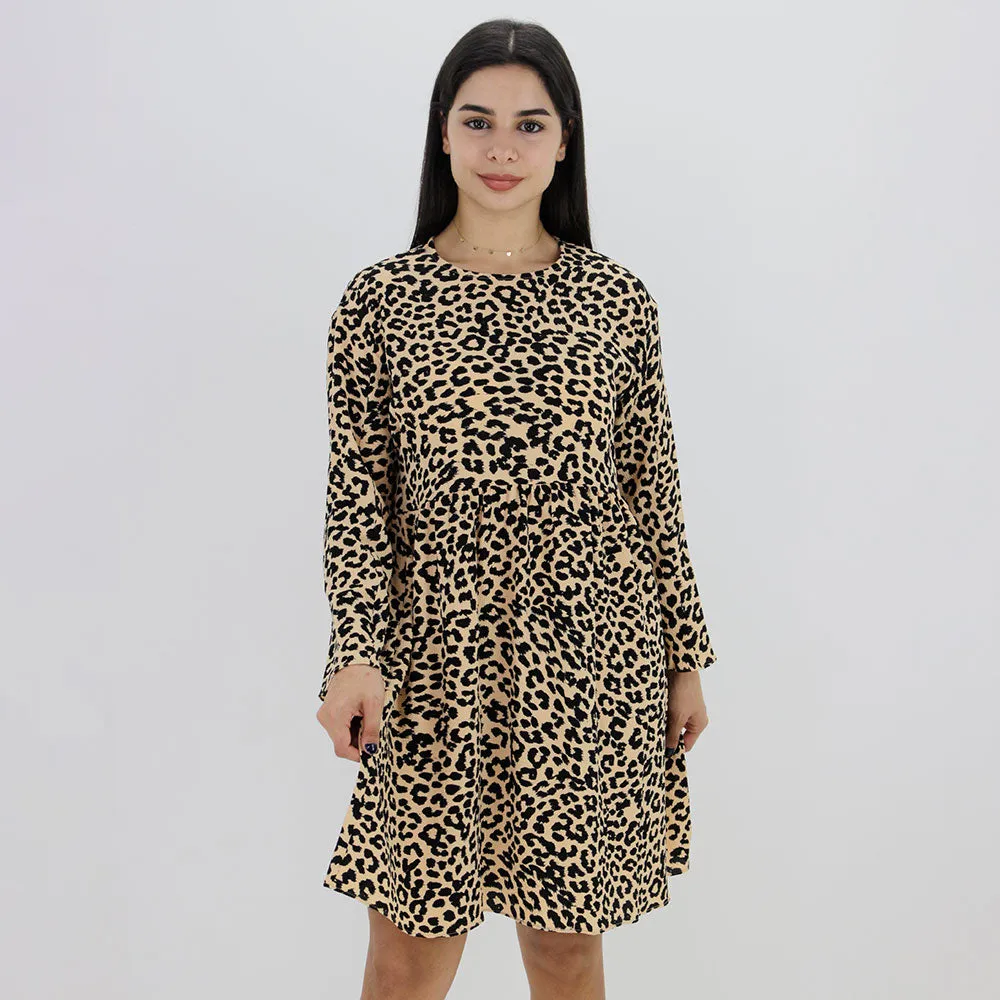 Women's Leopard Printed Regular Fit Dress,Beige