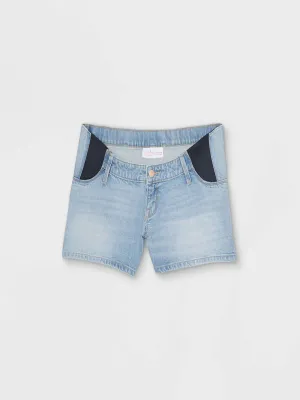 Women's Maternity Washed Denim Short,Light Blue