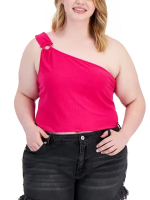 Women's One Shoulder Ribbed Top,Fuchsia