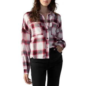 Womens Plaid Pocket Detail Button-Down Top