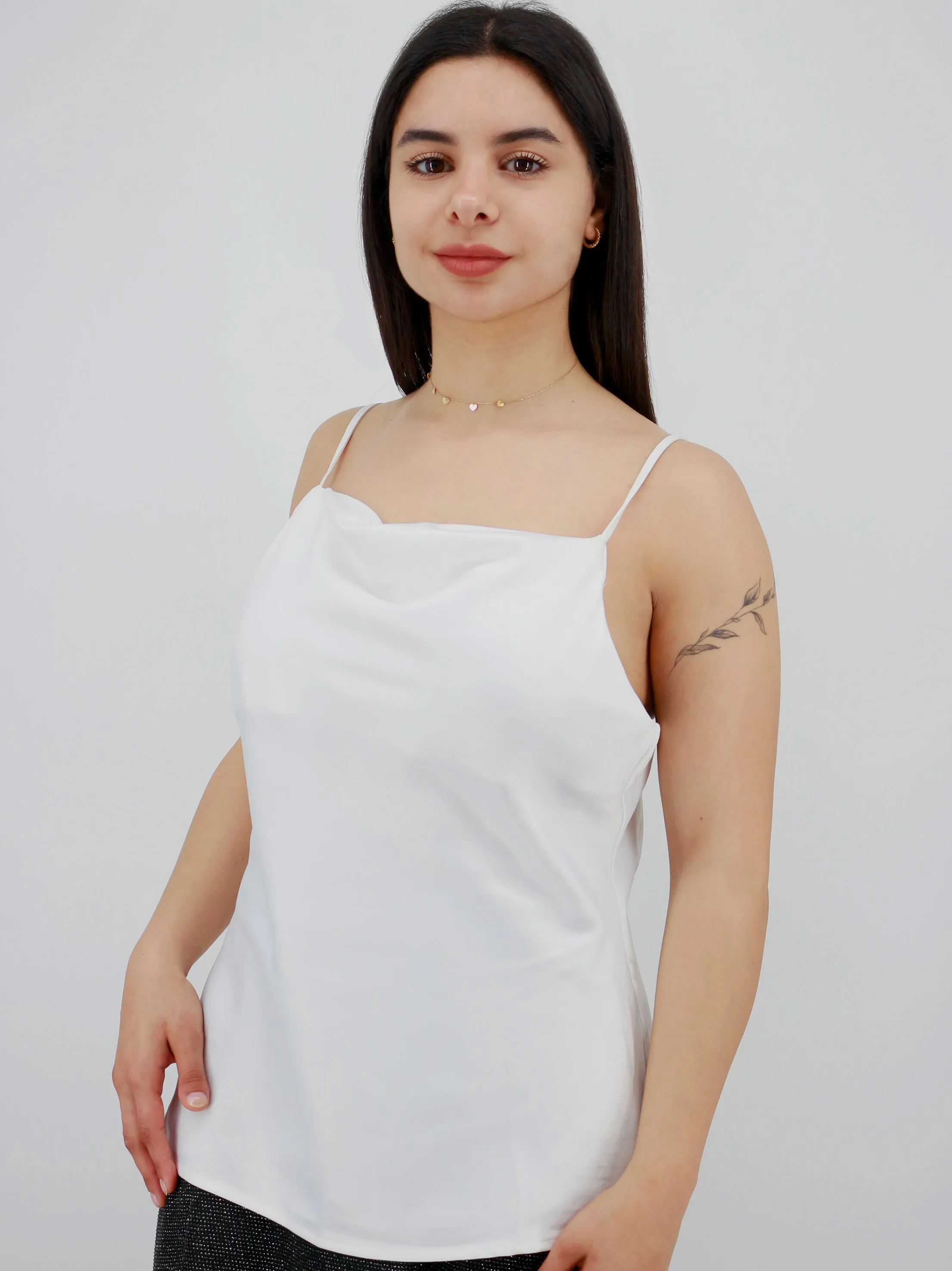 Women's Plain Solid Satin Top,White
