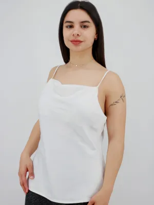 Women's Plain Solid Satin Top,White