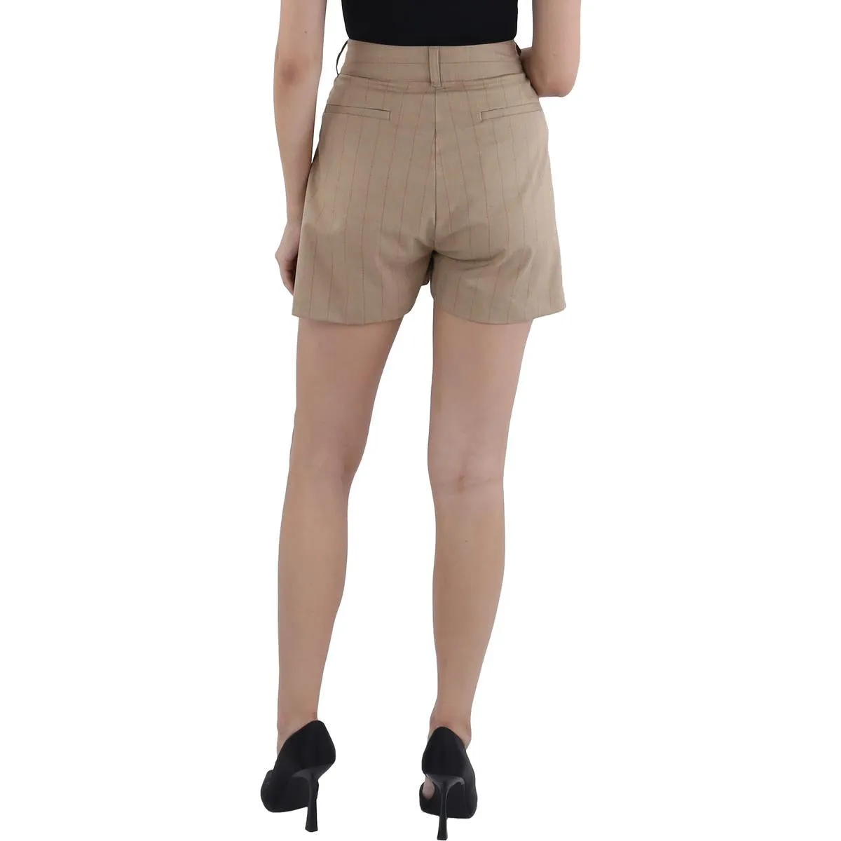 Womens Pleated Pinstripe Khaki Shorts