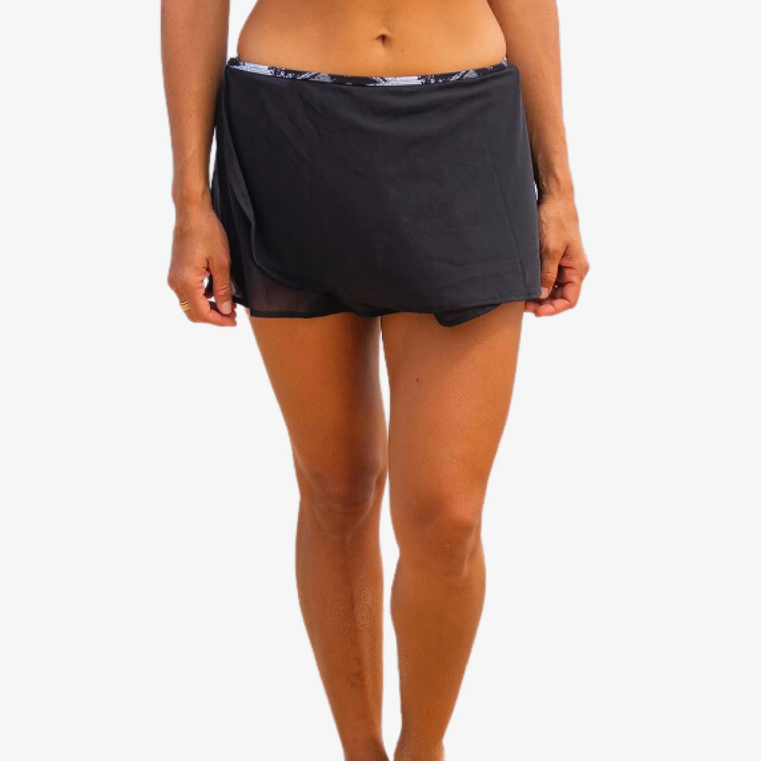 Women's Plus 2in1 Bikini Bottom With Snap On Mesh Skirt