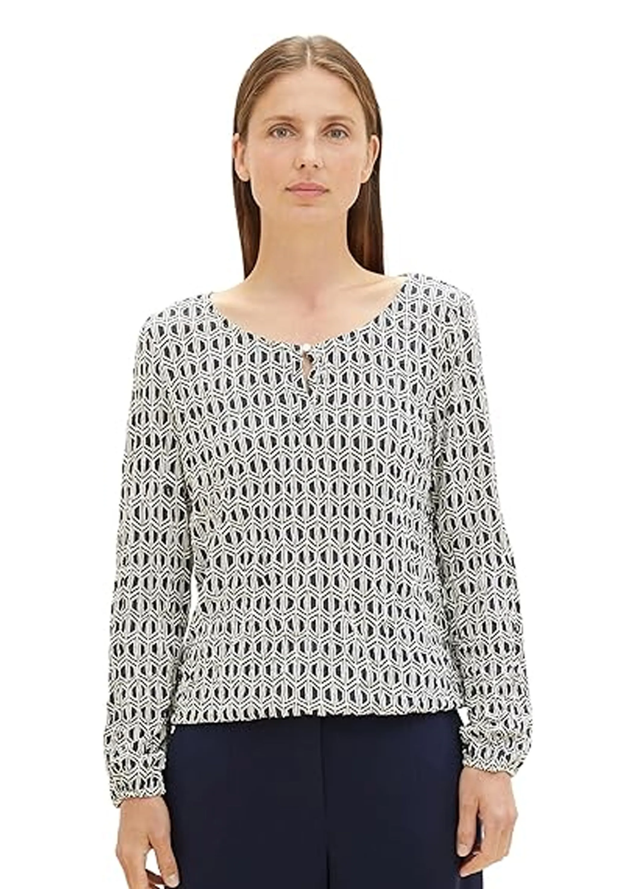 Women's Printed Top,Navy/White