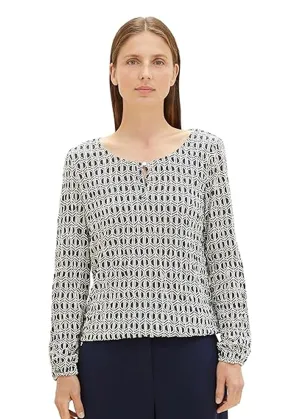 Women's Printed Top,Navy/White