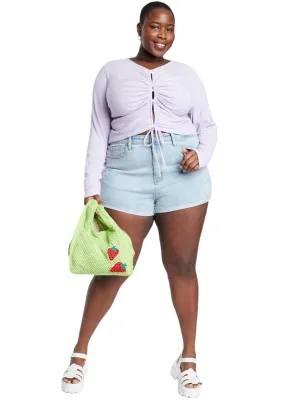 Women's Ripped Washed Denim Short,Light Blue