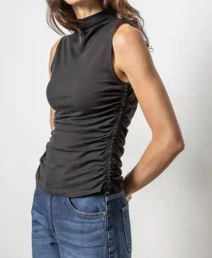 Women's Shirred Mock Neck Tank Top In Black