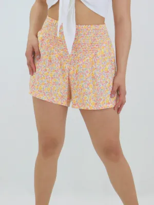 Women's Smocked Waist Floral Printed Short,Multi