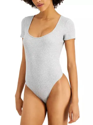 Women's Square-Neck Ribbed Bodysuit,Grey