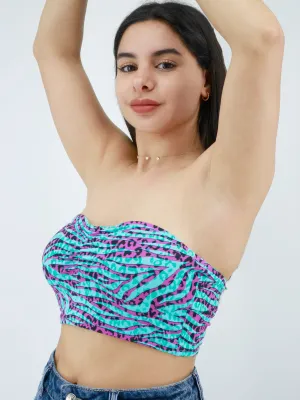 Women's Strapless Graphic Printed Top,Multi