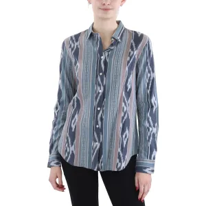 Womens Striped Cotton Button-Down Top