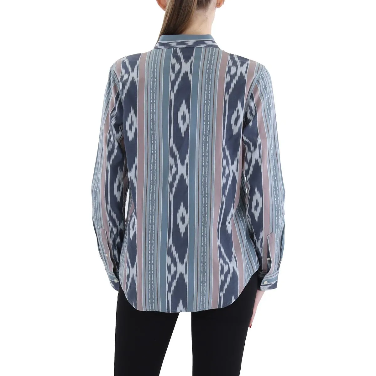 Womens Striped Cotton Button-Down Top