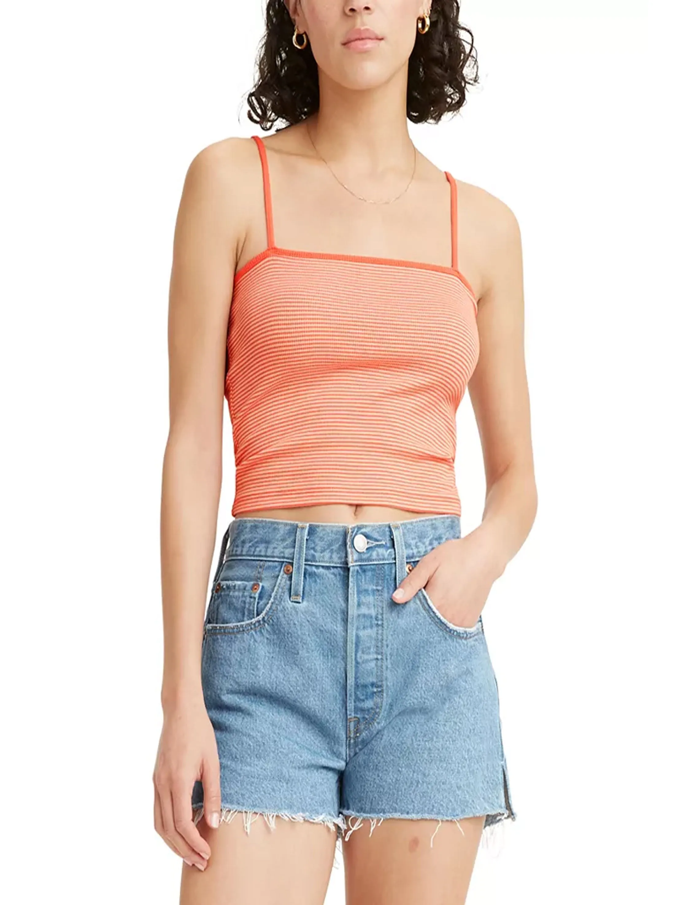 Women's Striped Crop Top,Peach