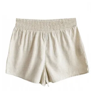 Women's Striped High Waist Short,Beige