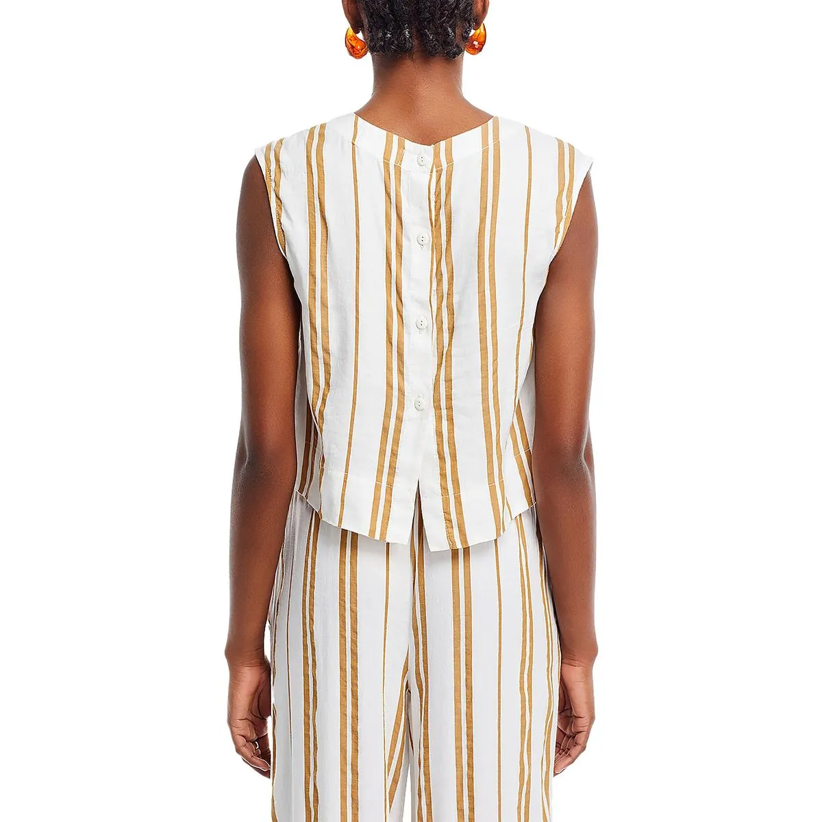 Womens Striped Linen Button-Down Top