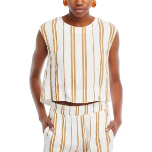 Womens Striped Linen Button-Down Top