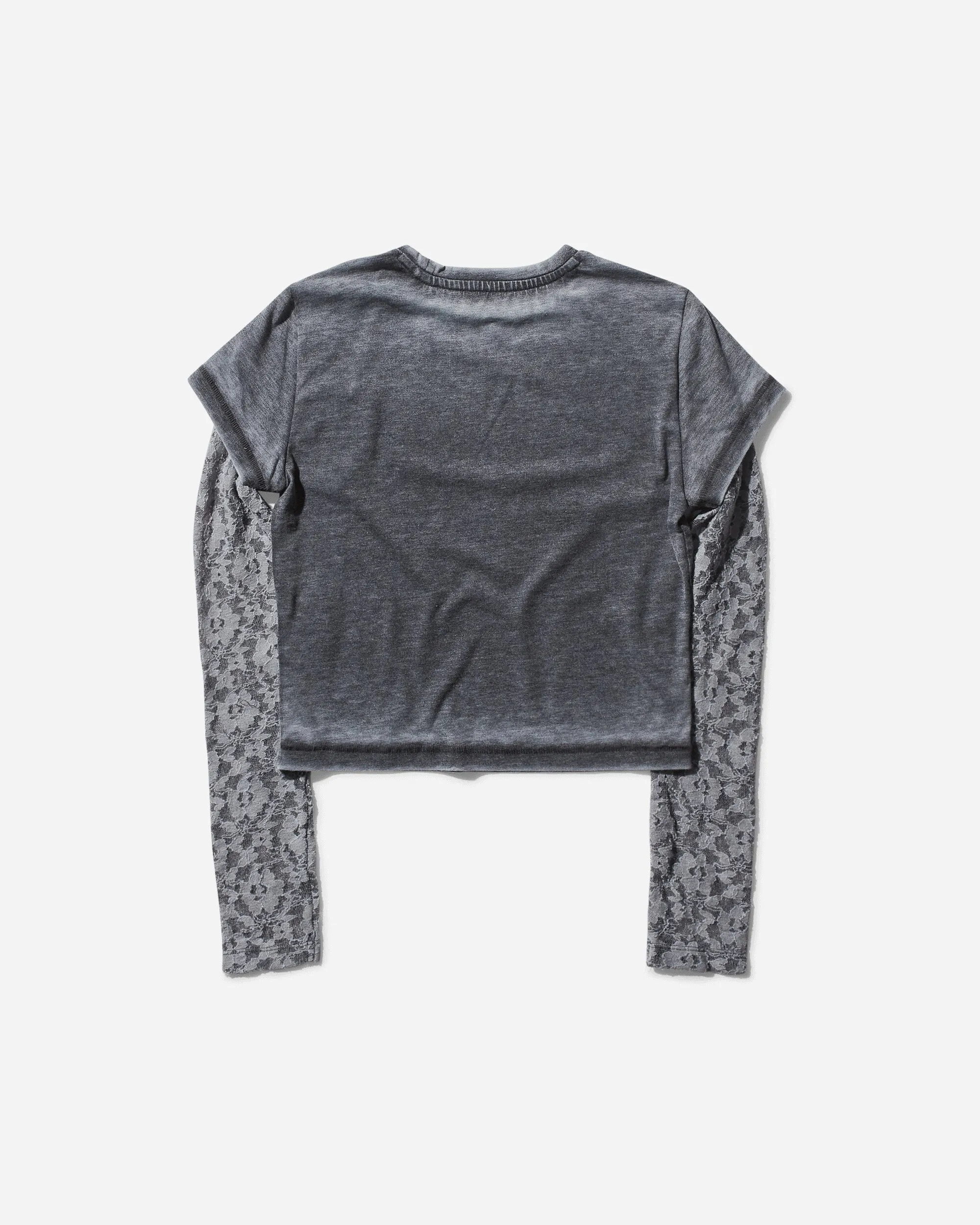 Women's Vintage Layered Lace Tee Washed Out Black