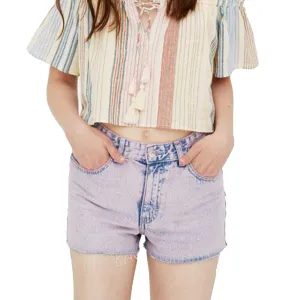 Women's Washed Denim Short,Pink