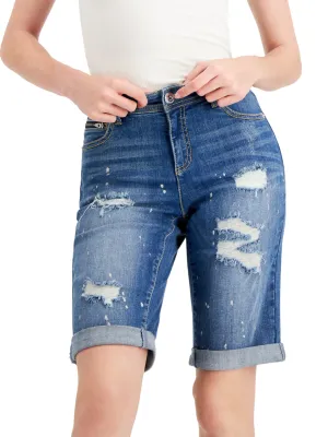 Women's Washed Ripped Denim Short,Blue