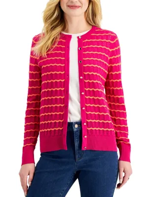 Women's Wavy Striped Cardigan,Pink