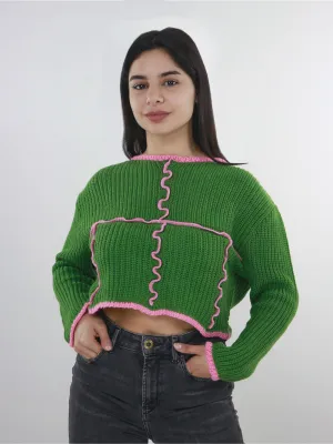 Women's Wool Ribbed Crop Top,Green