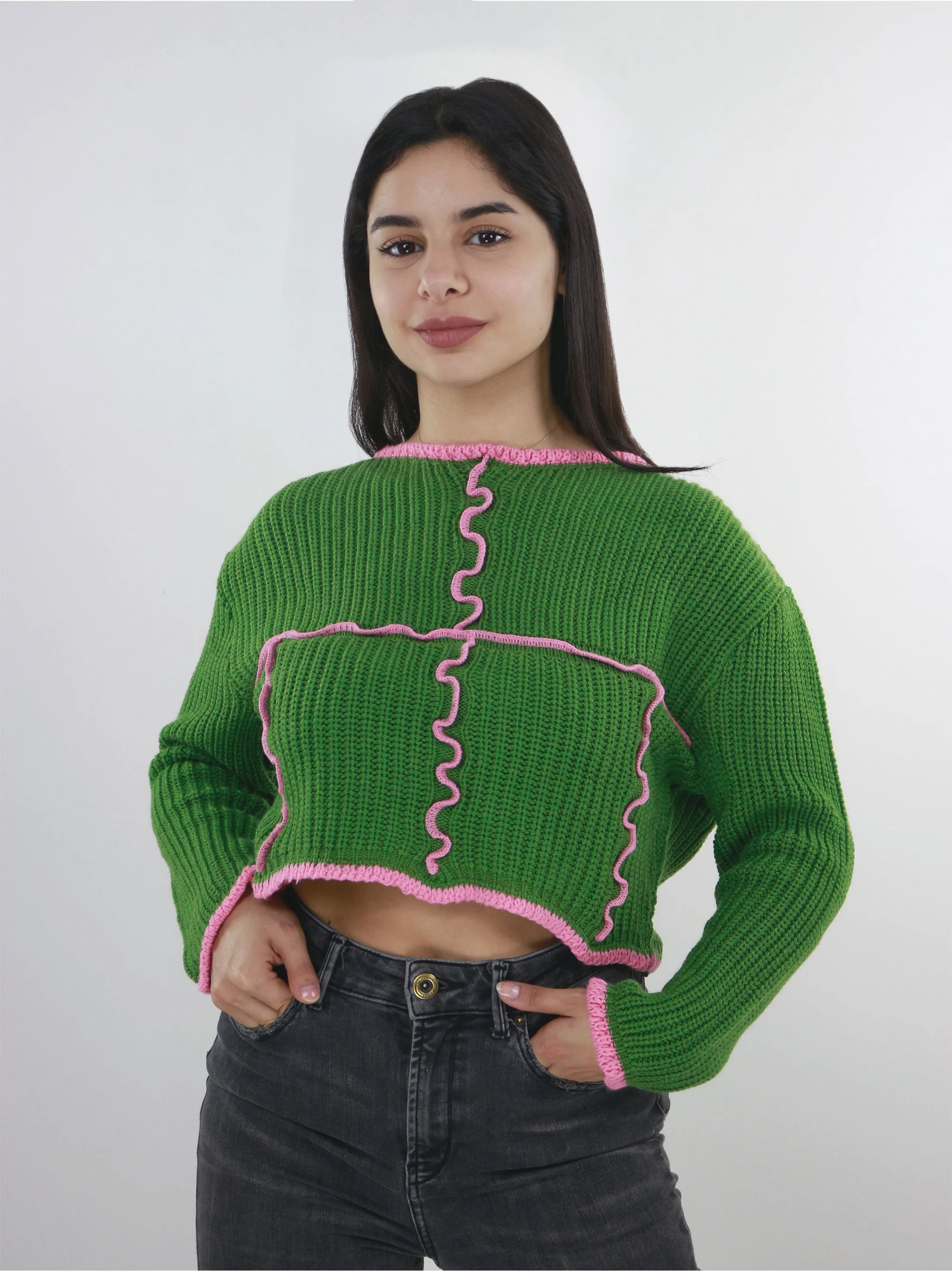 Women's Wool Ribbed Crop Top,Green