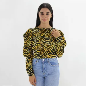 Women's Zebra Printed Oppen Back Top,Yellow/Black