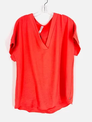 Zenana Size L Coral Textured Tops Top-Short Sleeve